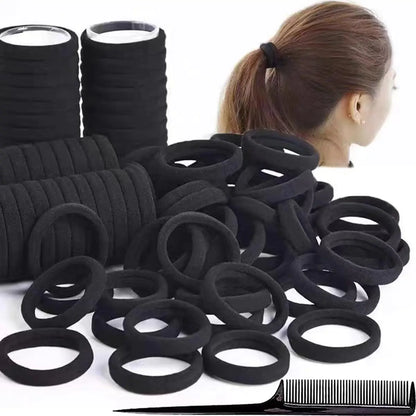 200PCS Black Hair Ties for Women Girls Seamless Thick Hair Band Elastic Hair Ties No Damage Ponytail Holder for Long Lasting Braids Ponytails and Medium Hair Cotton Elastic Bands Soft Hair Accessories