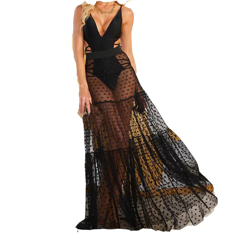 Polka Dot Pleated Elastic Waist Large Swing Skirt