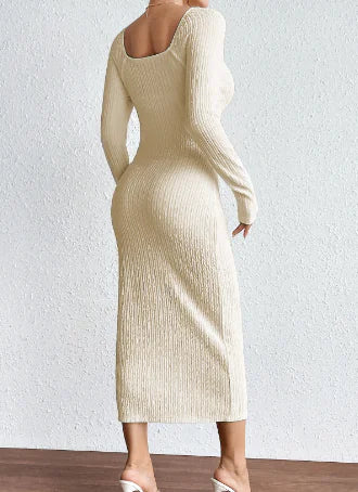 Square Collar Long Sleeve Midi Dress for Women