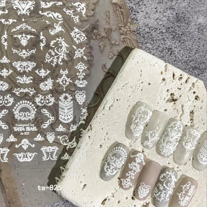 Lace Embossed Black and White Nail Decal Stickers