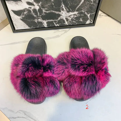 Children's Fashion Flip Flops with Fox and Raccoon Fur