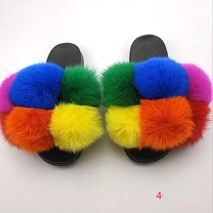 Children's Fashion Flip Flops with Fox and Raccoon Fur