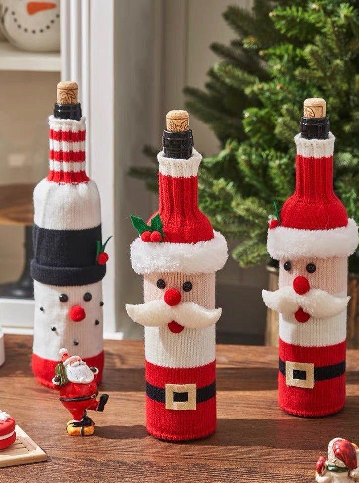 Cute Knitted Christmas Wine Bottle Cover Sleeves Set of 3 Pcs ( $10 Ea