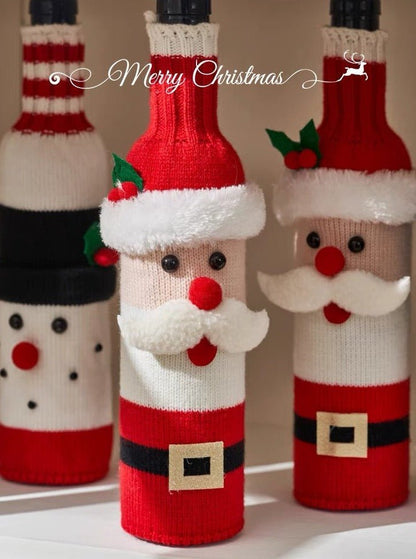 Cute Knitted Christmas Wine Bottle Cover Sleeves Set of 3 Pcs ( $10 Ea