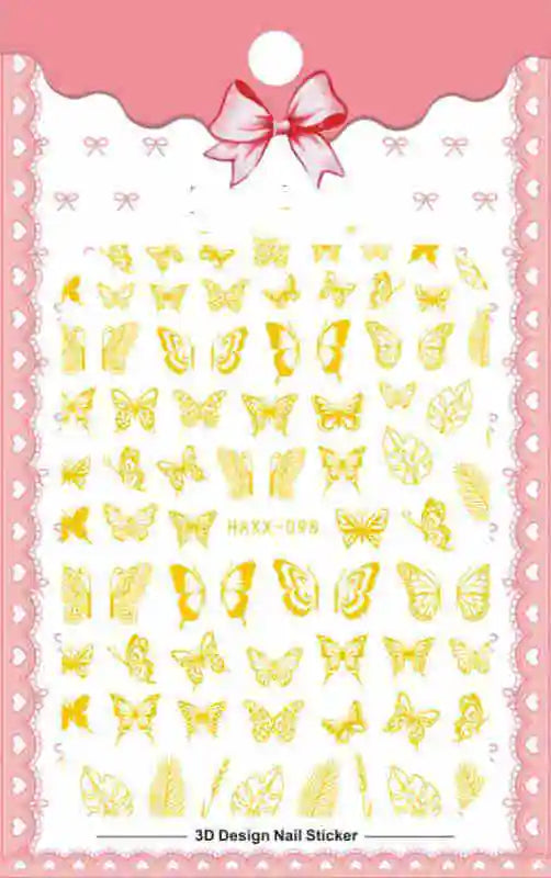 Black Butterfly Nail Stickers with White Flower Design