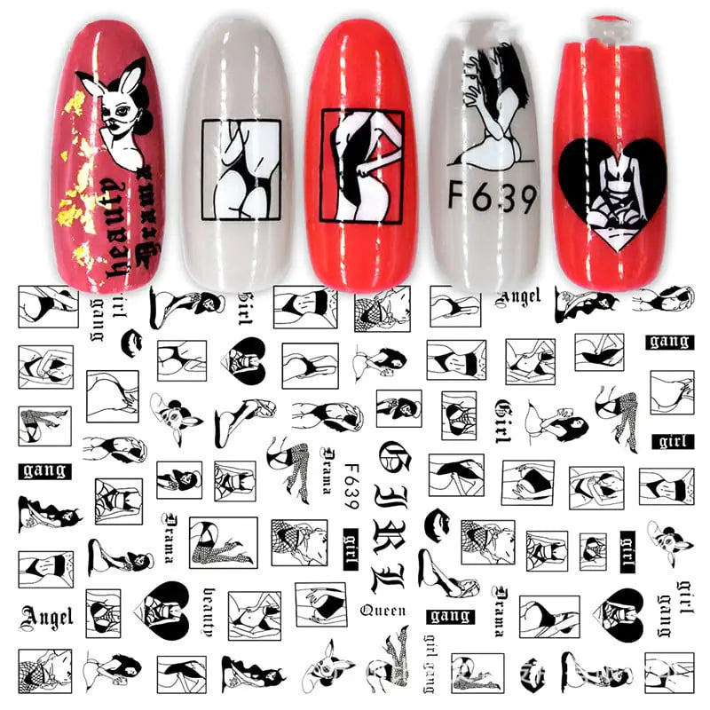 3D Hot Stamping Black & White Nail Stickers Set