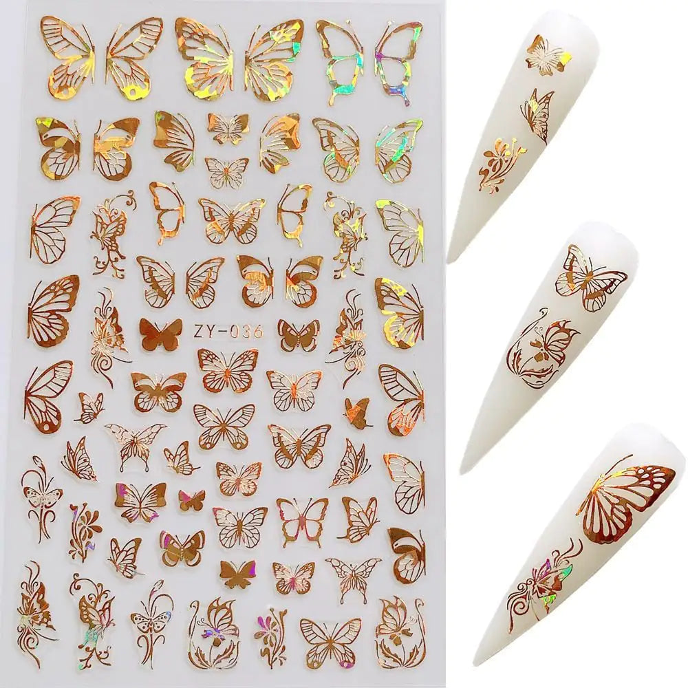 Laser Bronzing Butterfly Nail Stickers