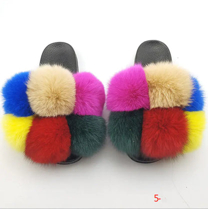 Children's Fashion Flip Flops with Fox and Raccoon Fur