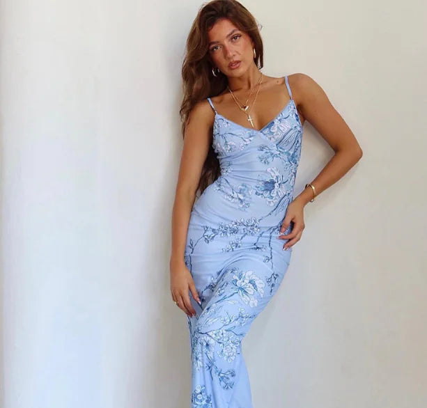 Backless Lace Maxi Dress with Side Slits and Straps