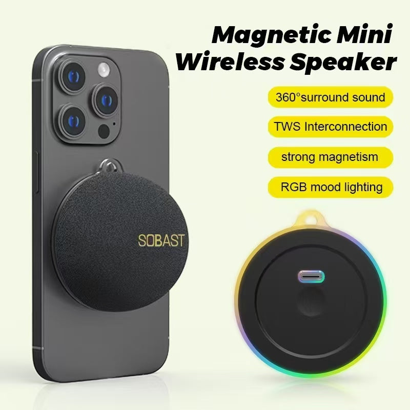 SOBAST Mini Wireless Magnetic Speaker – 360° with RGB Lights