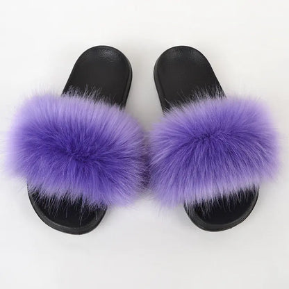 Non-Slip Plush Faux Fox Fur Slippers for Women