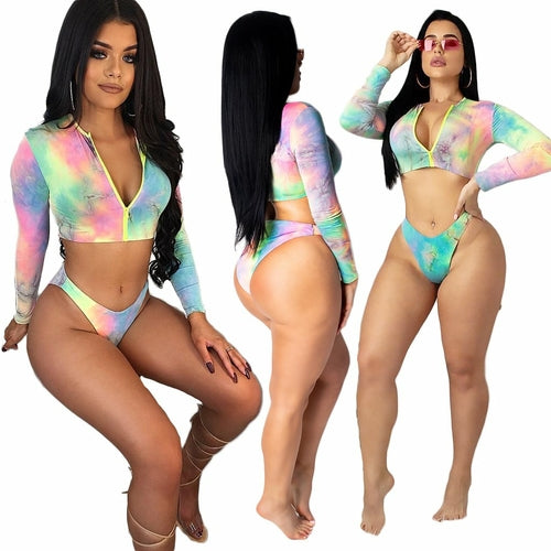 Multi Print Bikini Sets Summer Women Sexy 2 Piece Swimsuits Zipper