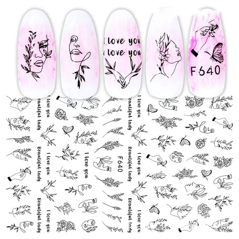 3D Hot Stamping Black & White Nail Stickers Set