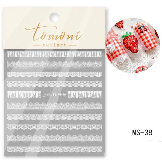 Lace Embossed Black and White Nail Decal Stickers