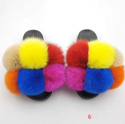Children's Fashion Flip Flops with Fox and Raccoon Fur