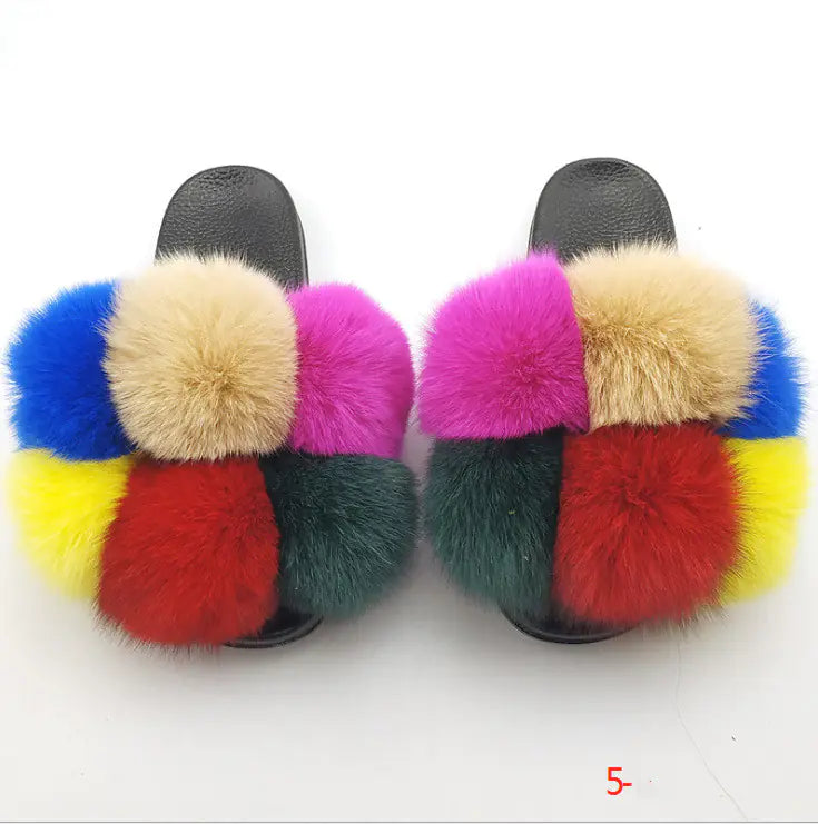 Children's Fashion Flip Flops with Fox and Raccoon Fur