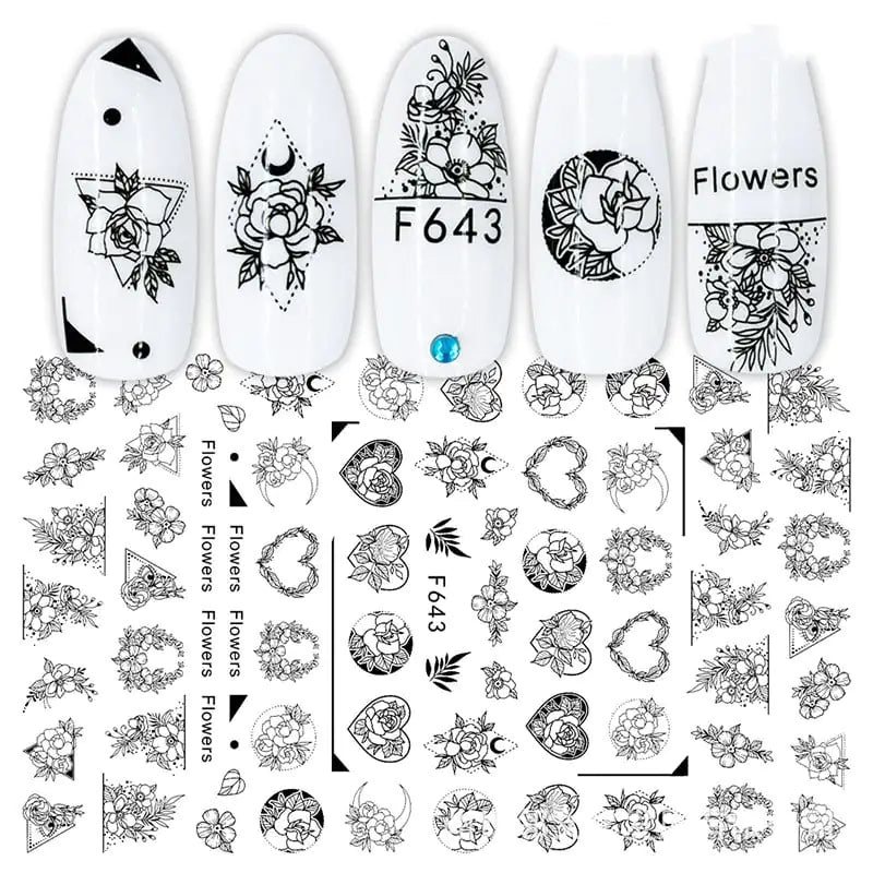 3D Hot Stamping Black & White Nail Stickers Set