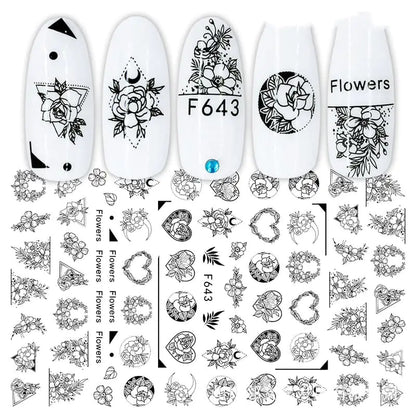 3D Hot Stamping Black & White Nail Stickers Set