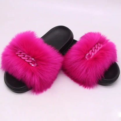Furry Fluffy Flip Flops with Plush Raccoon Fur Slides