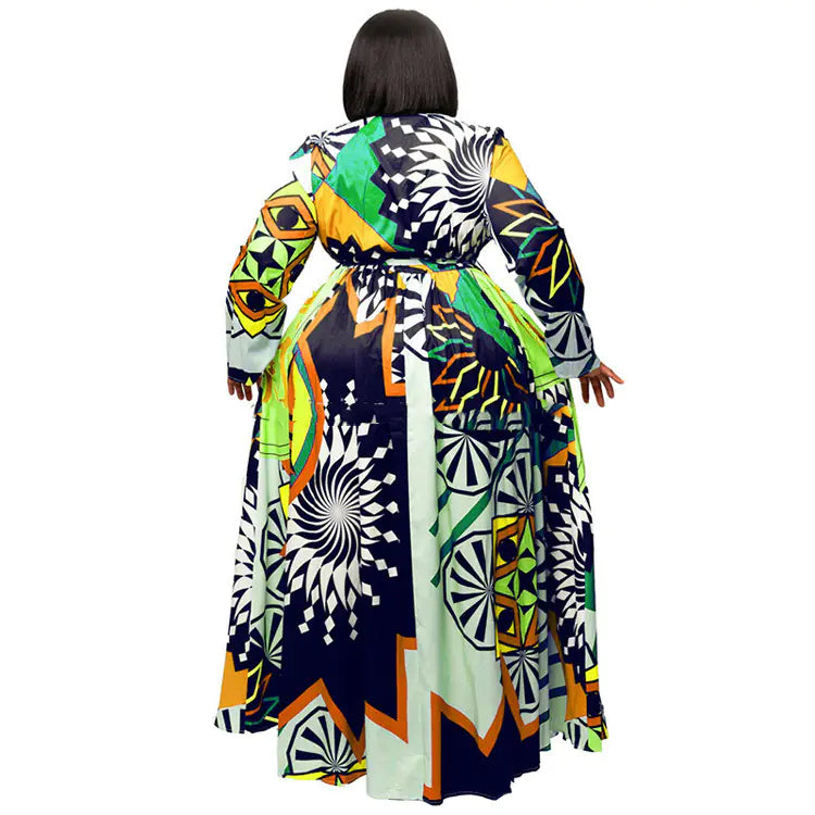Plus Size 5XL Long Sleeve African Print Maxi Dress