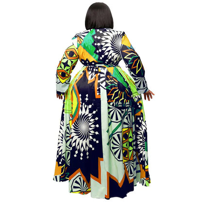 Plus Size 5XL Long Sleeve African Print Maxi Dress