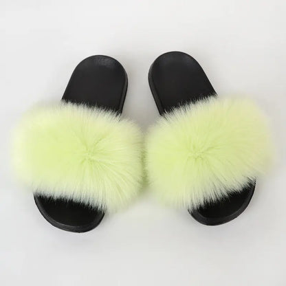 Non-Slip Plush Faux Fox Fur Slippers for Women
