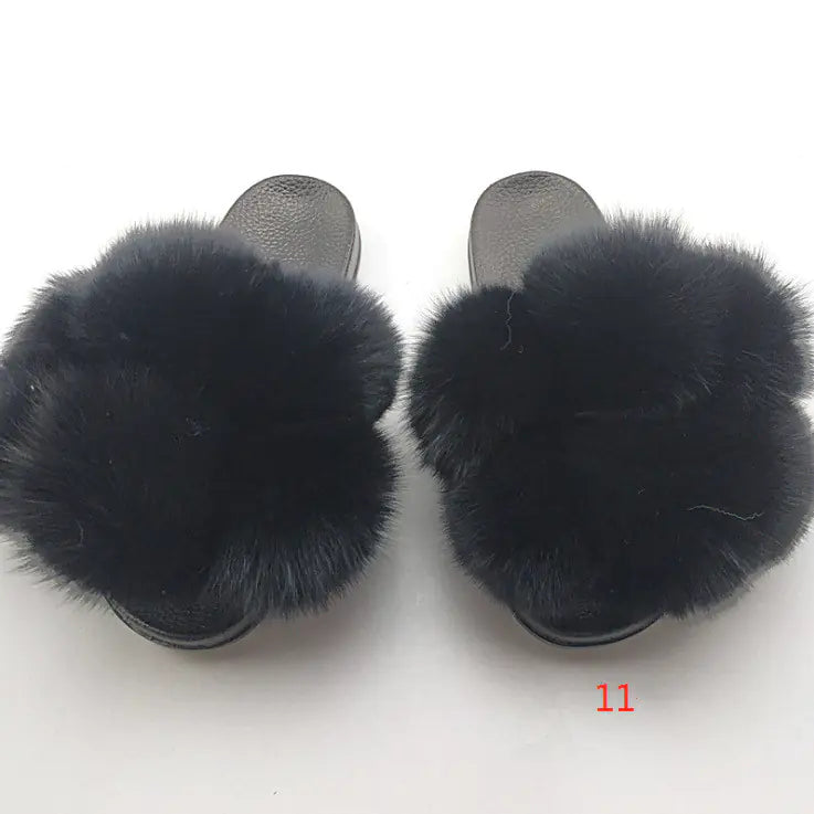 Children's Fashion Flip Flops with Fox and Raccoon Fur