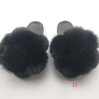 Children's Fashion Flip Flops with Fox and Raccoon Fur
