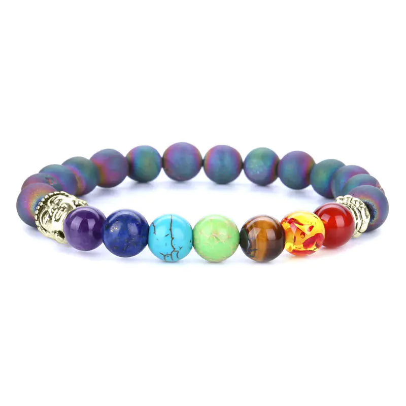 7-Color Amethyst Tiger Eye Natural Lava Stone Bracelet