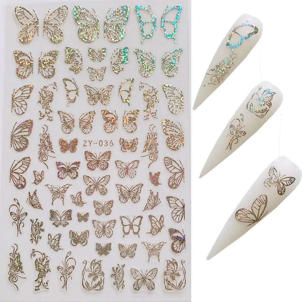 Laser Bronzing Butterfly Nail Stickers