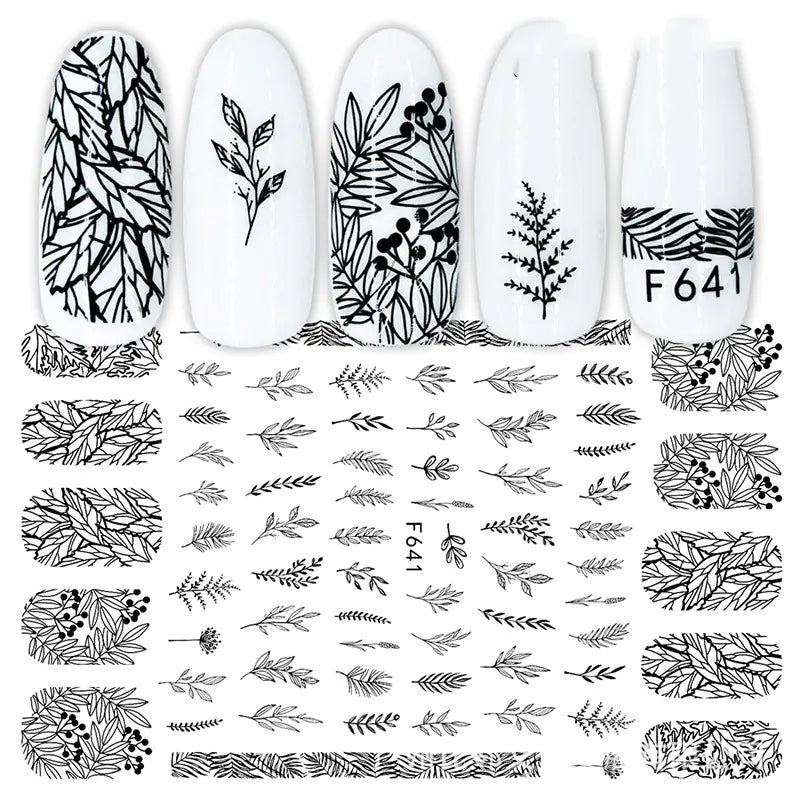 3D Hot Stamping Black & White Nail Stickers Set