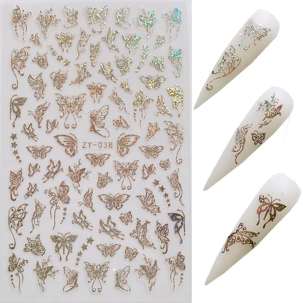 Laser Bronzing Butterfly Nail Stickers
