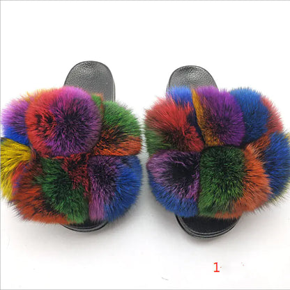 Children's Fashion Flip Flops with Fox and Raccoon Fur